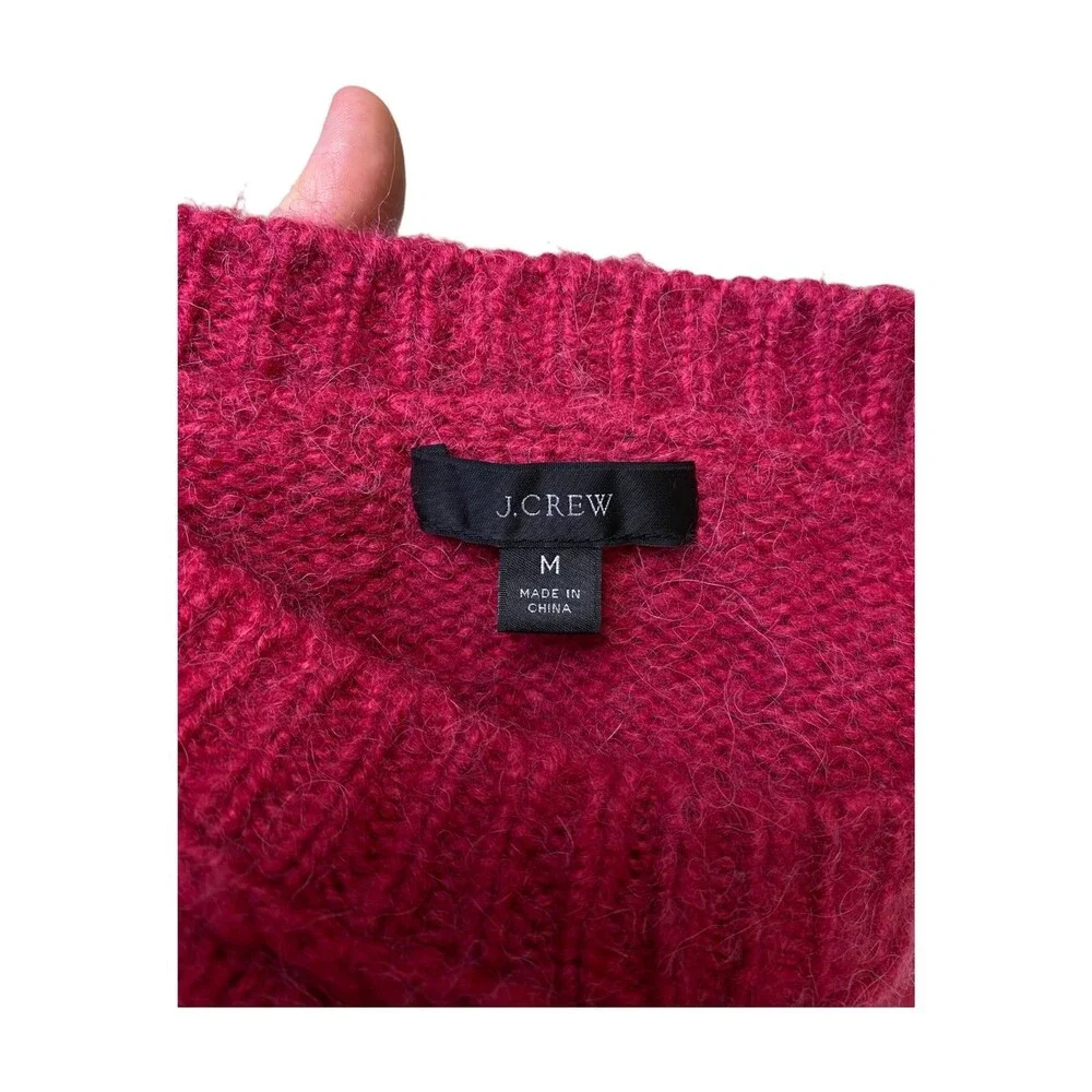 J.Crew Size M Alpaca Wool Raspberry Red Shoulder Button Fuzzy Pullover Sweater